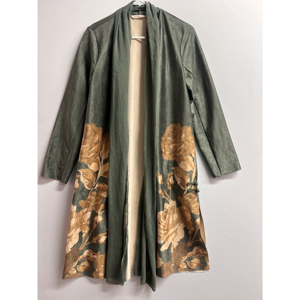 Soft‎ Surroundings Khalia Faux Suede Green Topper Kimono Duster Sz S NEW